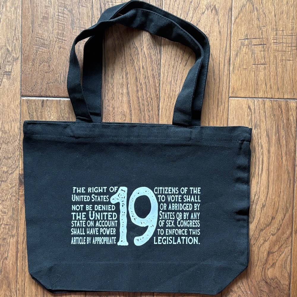 Black Tote Bag with Blue Graphic